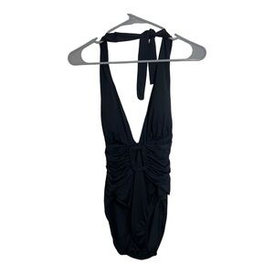 Tommy Bahama womens one piece swimsuit plunge V-neck belt buckle size 8  black